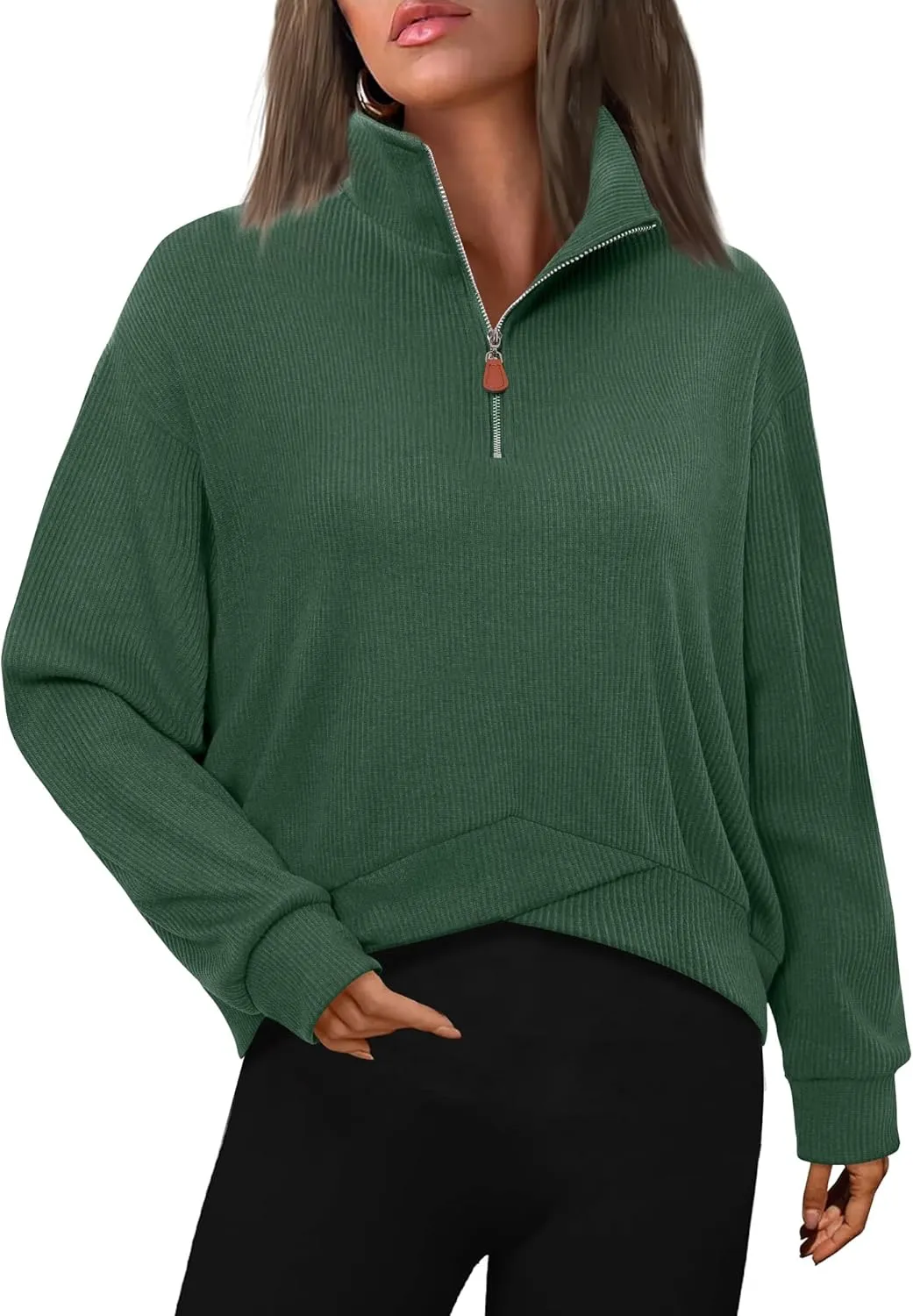 Gaharu Womens Half Zip Sweatshirt Casual Long Sleeve Quarter Zip Pullover Top Stand Collar Fall Clothes