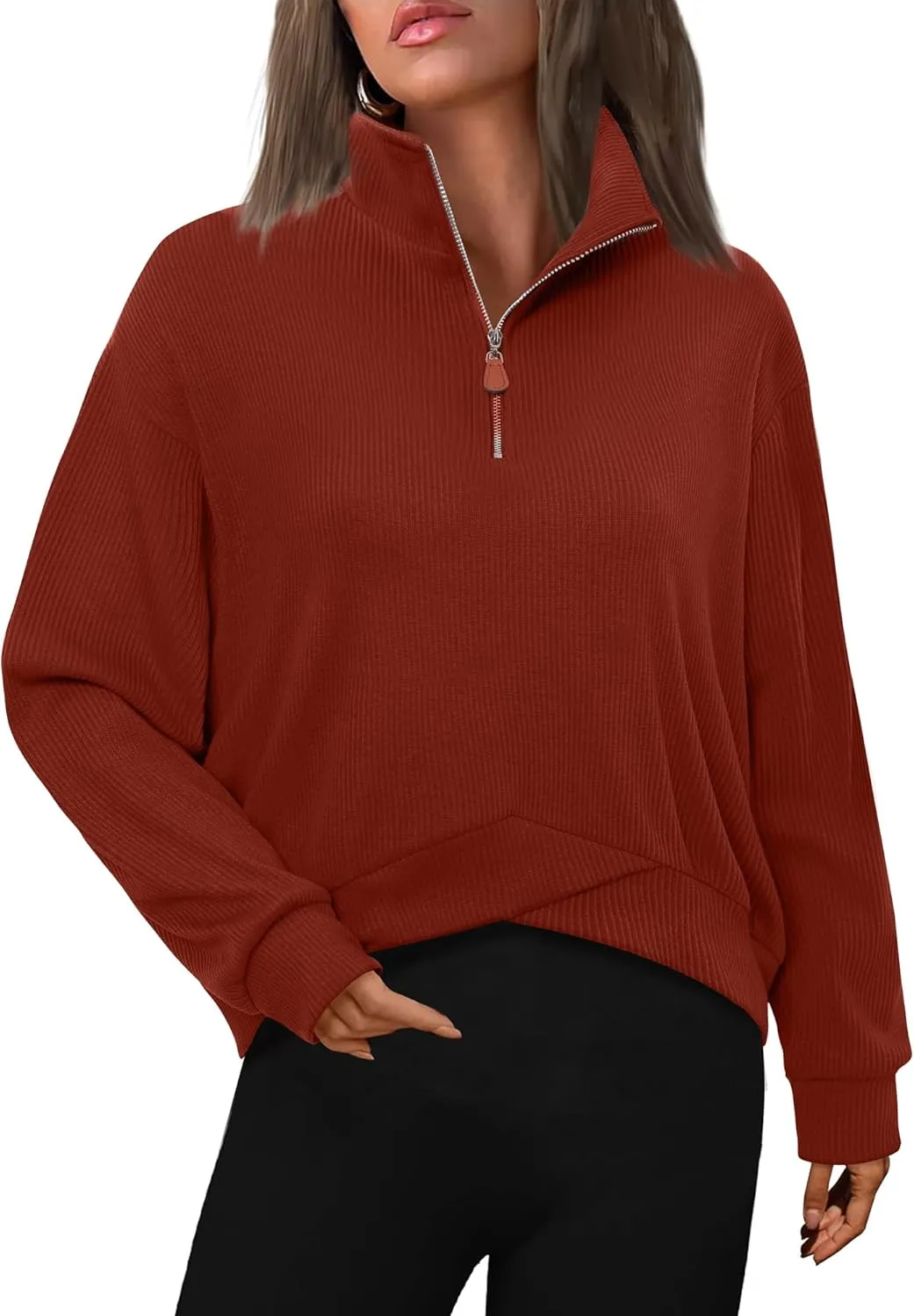 Gaharu Womens Half Zip Sweatshirt Casual Long Sleeve Quarter Zip Pullover Top Stand Collar Fall Clothes