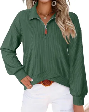 Gaharu Womens Half Zip Sweatshirt Casual Long Sleeve Quarter Zip Pullover Top Stand Collar Fall Clothes