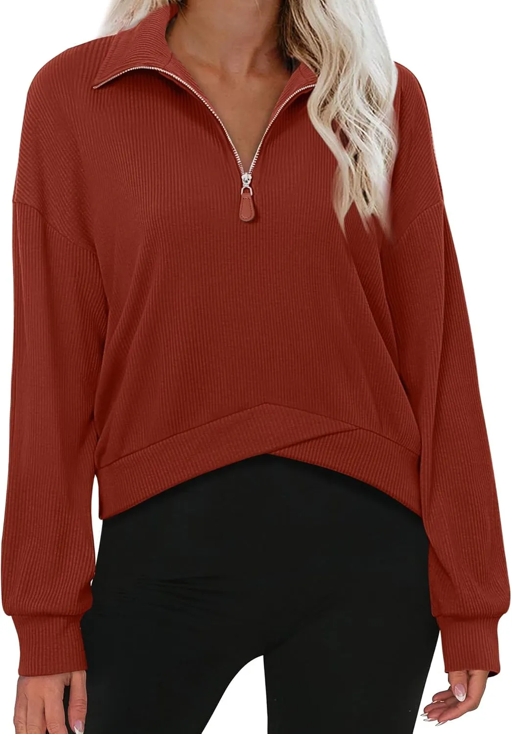 Gaharu Womens Half Zip Sweatshirt Casual Long Sleeve Quarter Zip Pullover Top Stand Collar Fall Clothes
