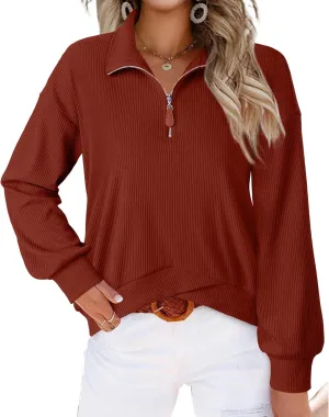 Gaharu Womens Half Zip Sweatshirt Casual Long Sleeve Quarter Zip Pullover Top Stand Collar Fall Clothes
