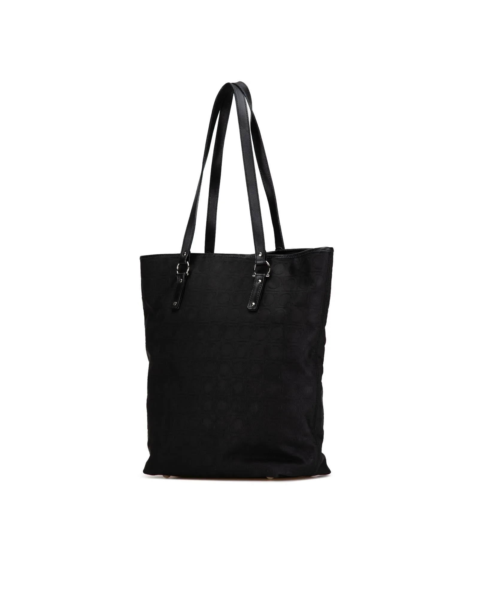 Gancini Canvas Tote with Leather Trim and Interior Zip Pocket