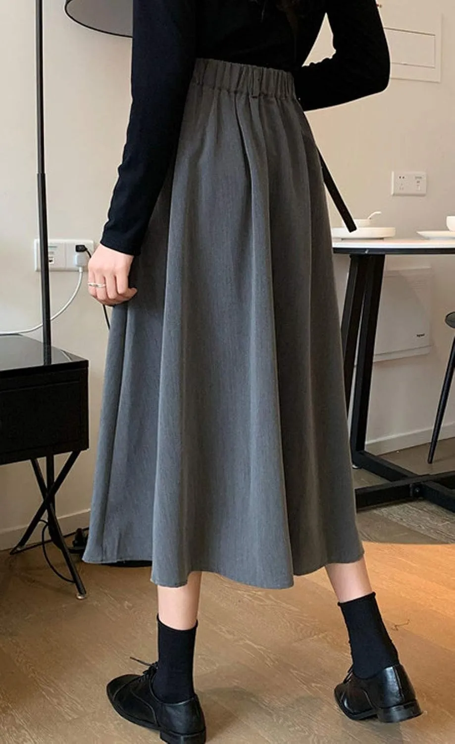 GGUHHU Womens Trendy High Waist Pleated Midiskirts A-Line Skirts with Pockets