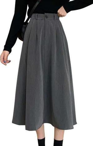 GGUHHU Womens Trendy High Waist Pleated Midiskirts A-Line Skirts with Pockets