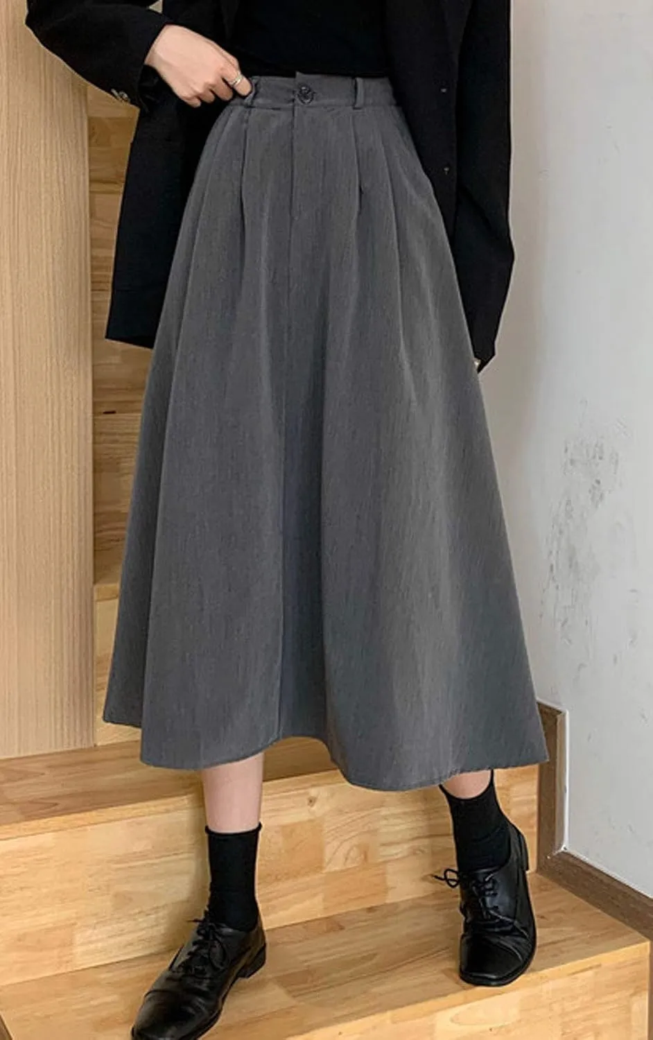 GGUHHU Womens Trendy High Waist Pleated Midiskirts A-Line Skirts with Pockets