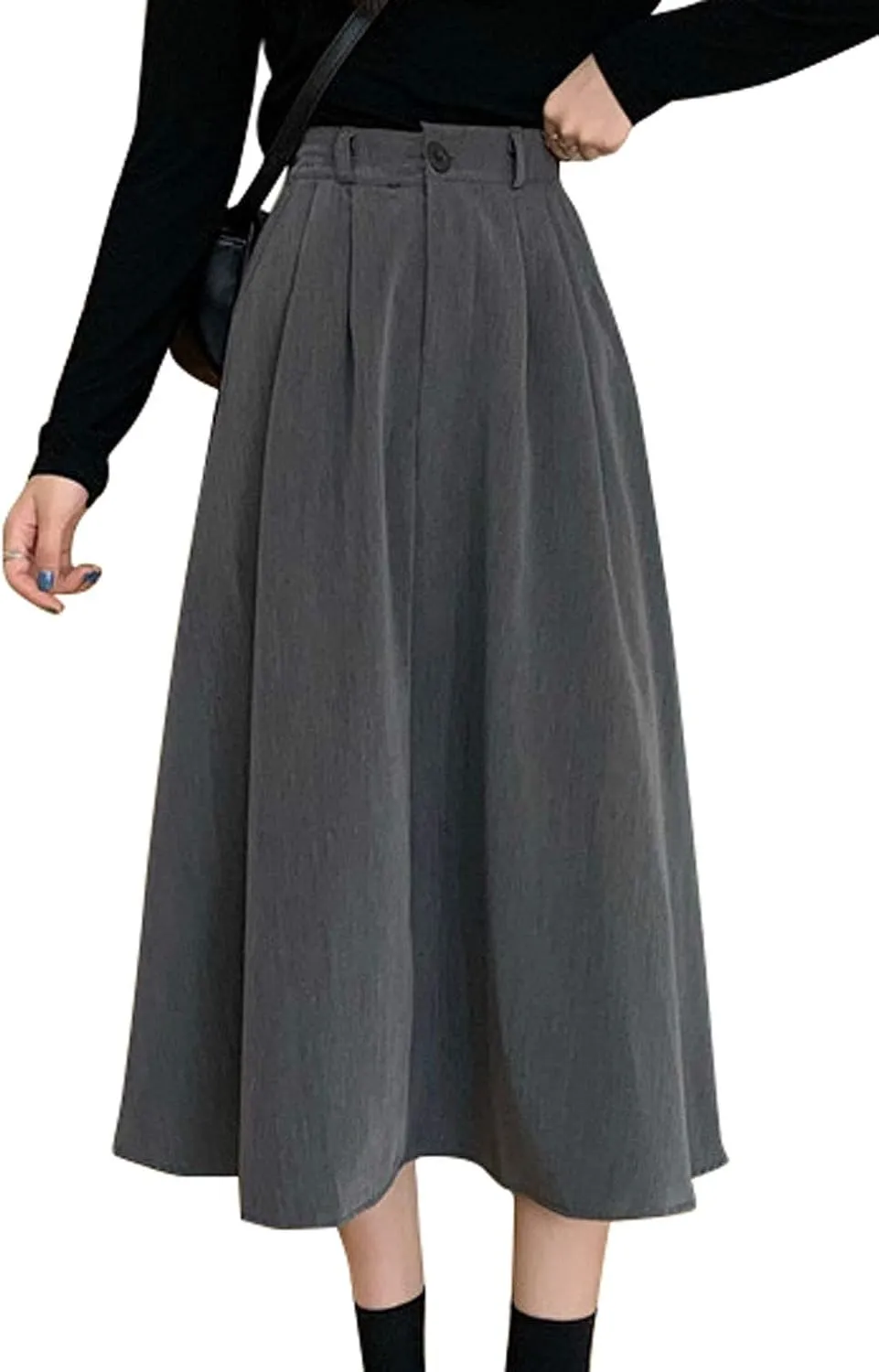 GGUHHU Womens Trendy High Waist Pleated Midiskirts A-Line Skirts with Pockets