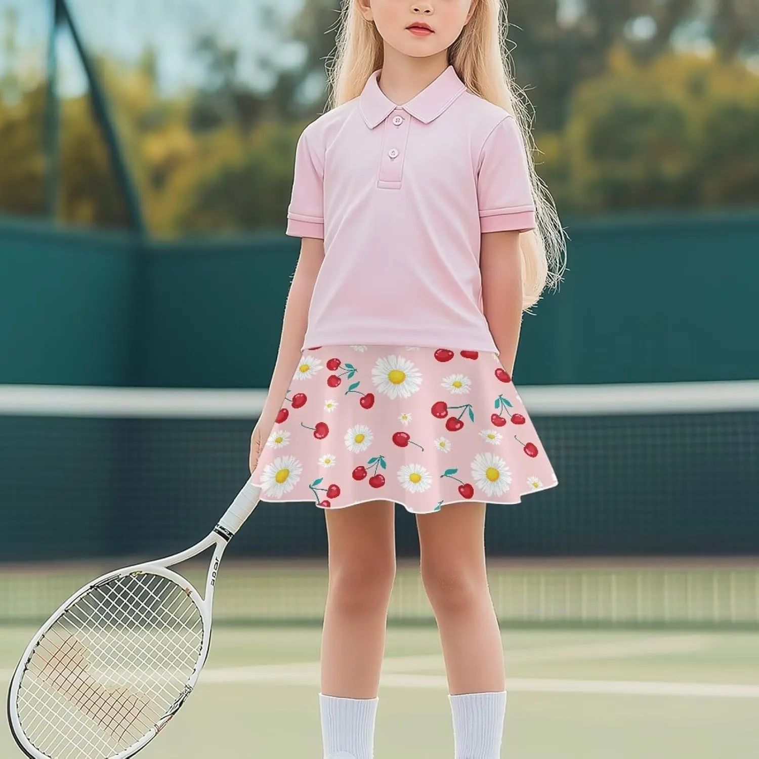 Girls High Waisted Pleated Skirt with Pockets Athletic Tennis Skorts with Shorts 5-14 Years Old