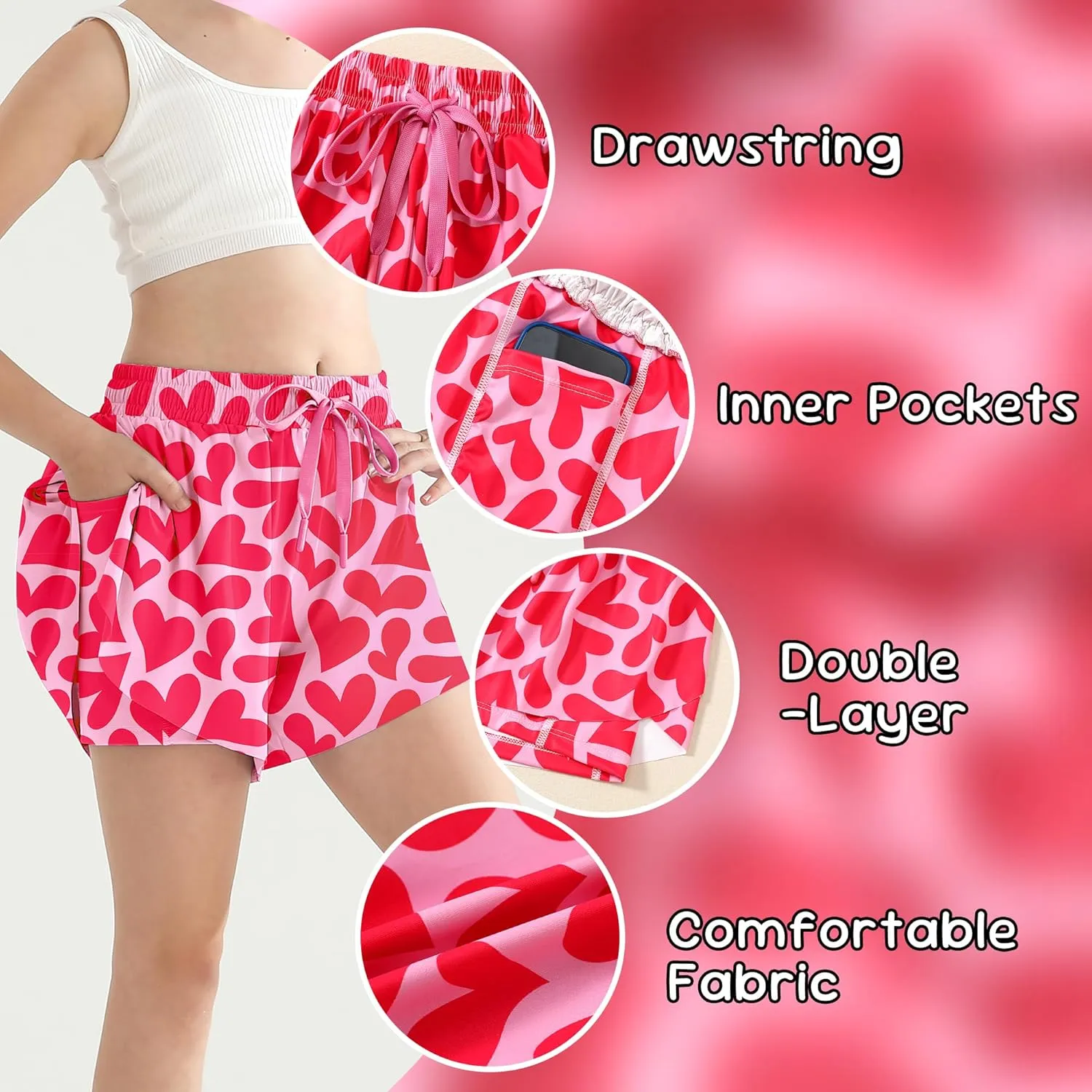 Girls Skorts Flowy Butterfly Shorts Spandex 2 in 1 with Pocket Skirt for Kids Tennis, Athletic, Running 5-13 Years