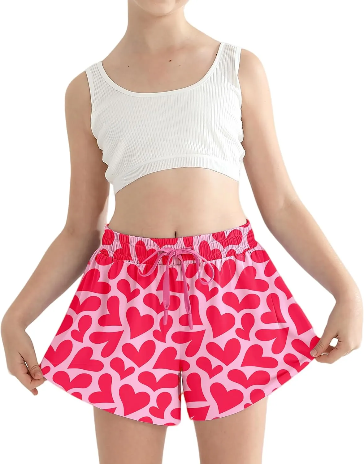 Girls Skorts Flowy Butterfly Shorts Spandex 2 in 1 with Pocket Skirt for Kids Tennis, Athletic, Running 5-13 Years