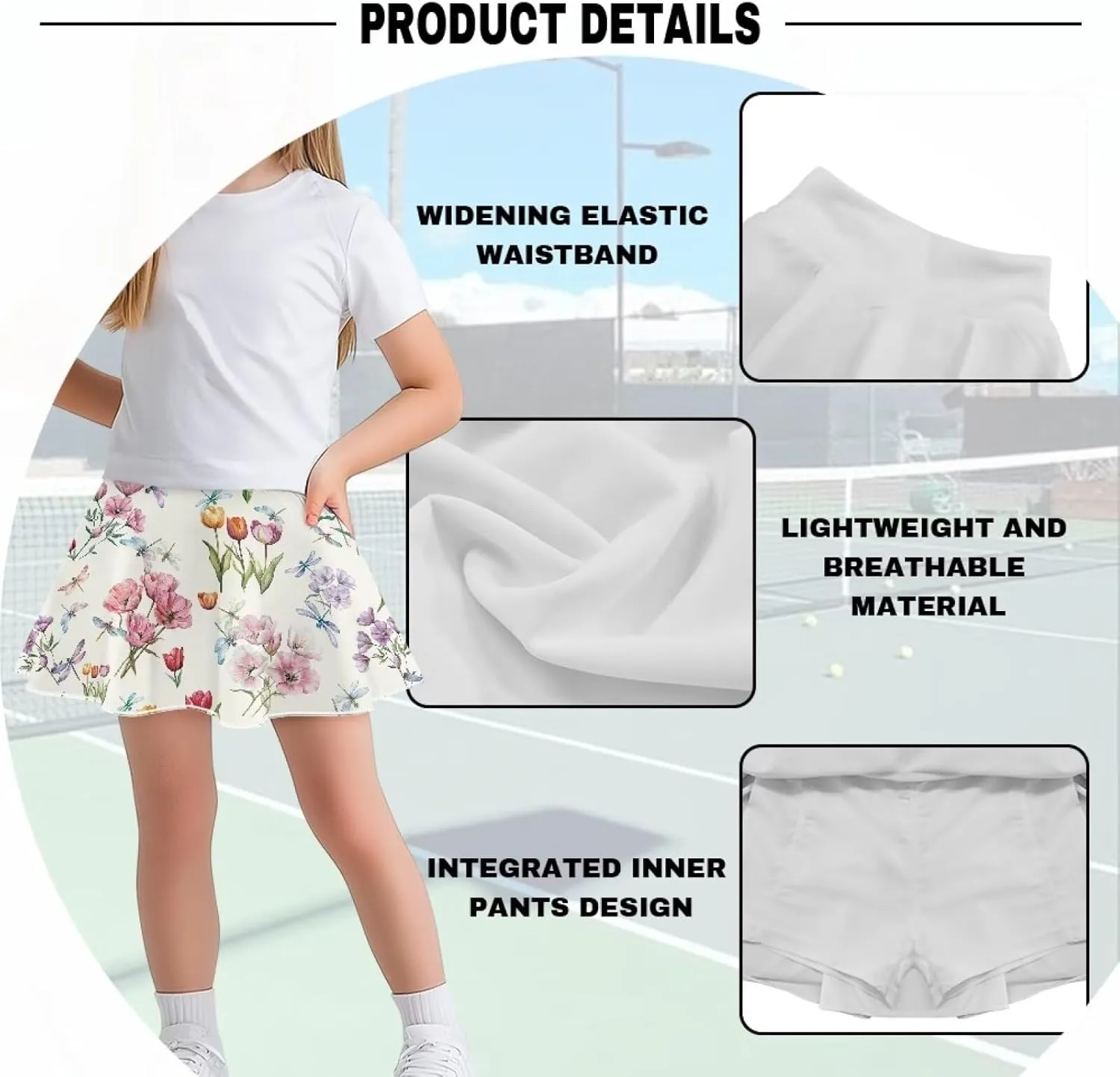 Girls Tennis Skirt with Pockets Athletic High Waisted Golf Skorts with Built in Shorts 5-14 Y