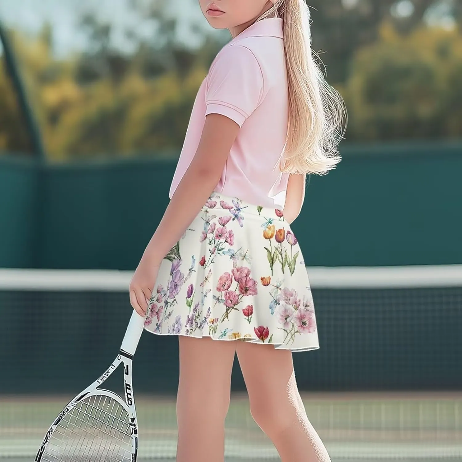 Girls Tennis Skirt with Pockets Athletic High Waisted Golf Skorts with Built in Shorts 5-14 Y