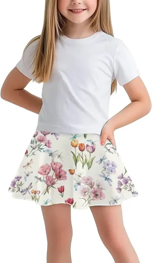 Girls Tennis Skirt with Pockets Athletic High Waisted Golf Skorts with Built in Shorts 5-14 Y