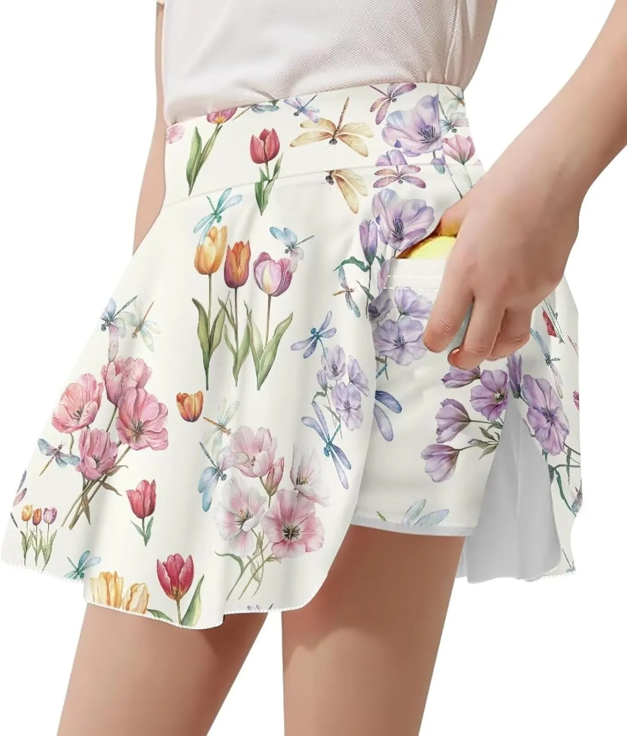 Girls Tennis Skirt with Pockets Athletic High Waisted Golf Skorts with Built in Shorts 5-14 Y