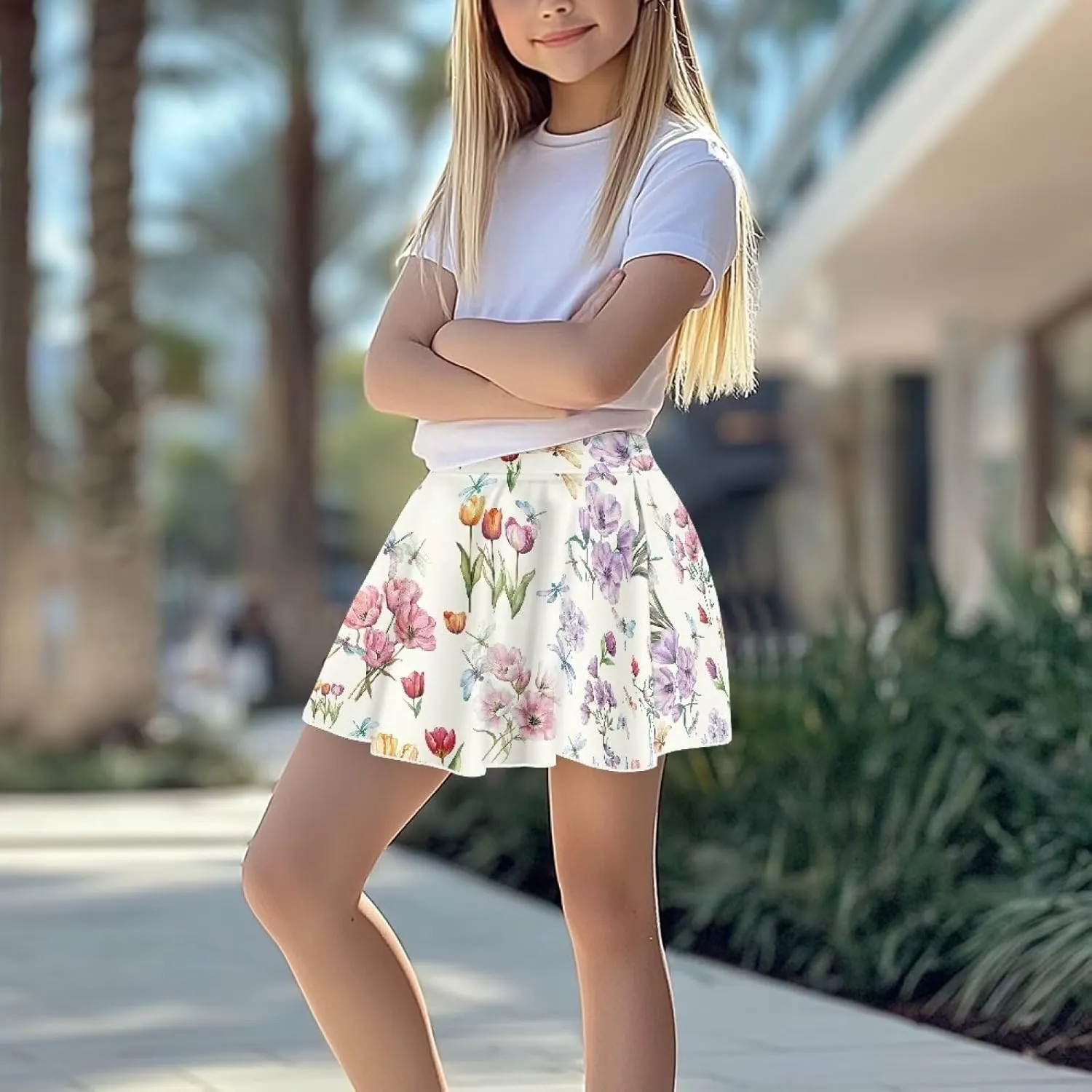 Girls Tennis Skirt with Pockets Athletic High Waisted Golf Skorts with Built in Shorts 5-14 Y