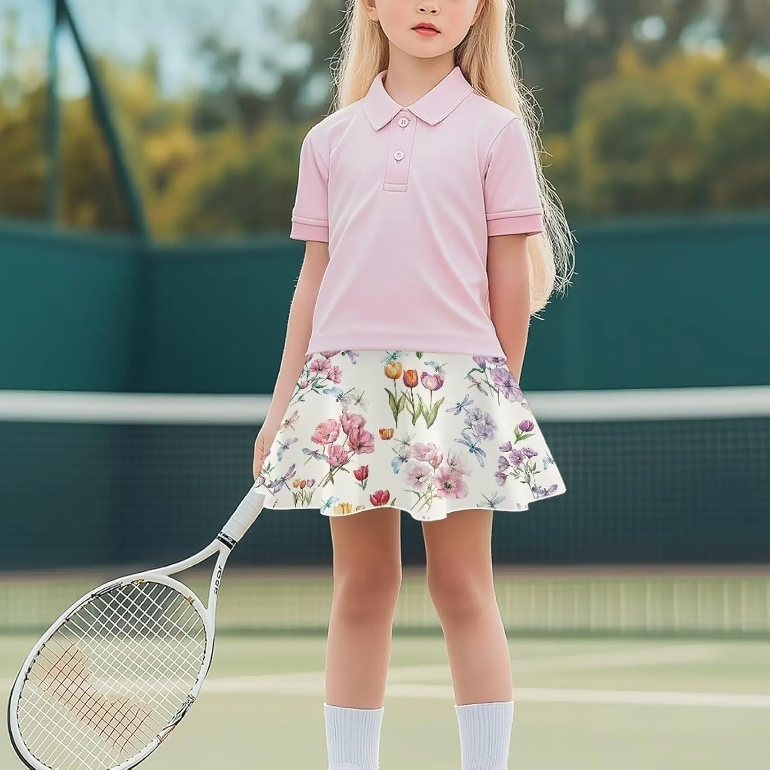 Girls Tennis Skirt with Pockets Athletic High Waisted Golf Skorts with Built in Shorts 5-14 Y
