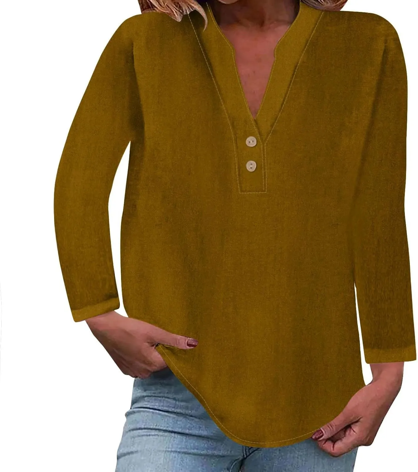 Going Out Tops for Women V Neck Long Sleeve Top Button Down Plain Blouses Cotton Loose Fit Shirts Womens Fashion