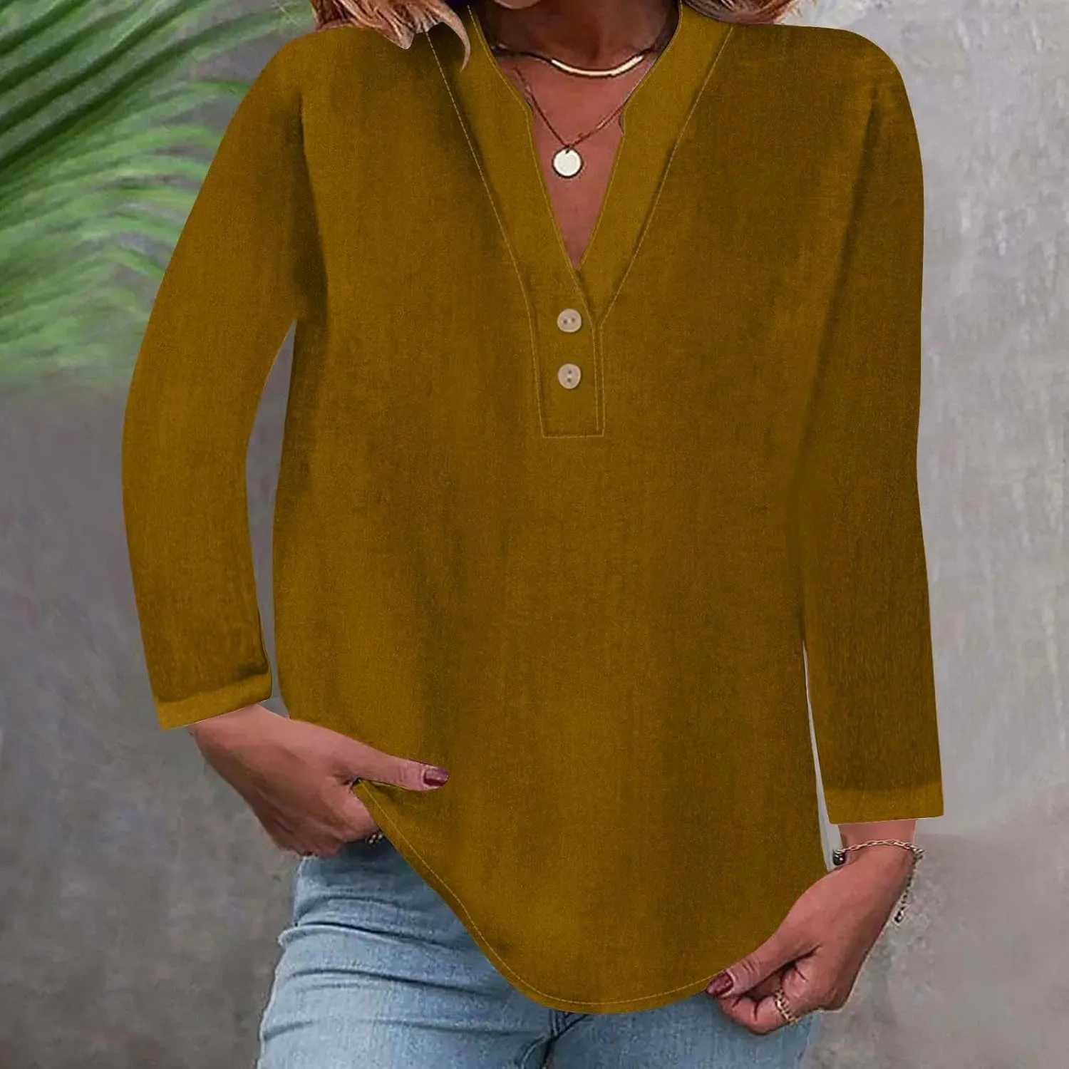 Going Out Tops for Women V Neck Long Sleeve Top Button Down Plain Blouses Cotton Loose Fit Shirts Womens Fashion