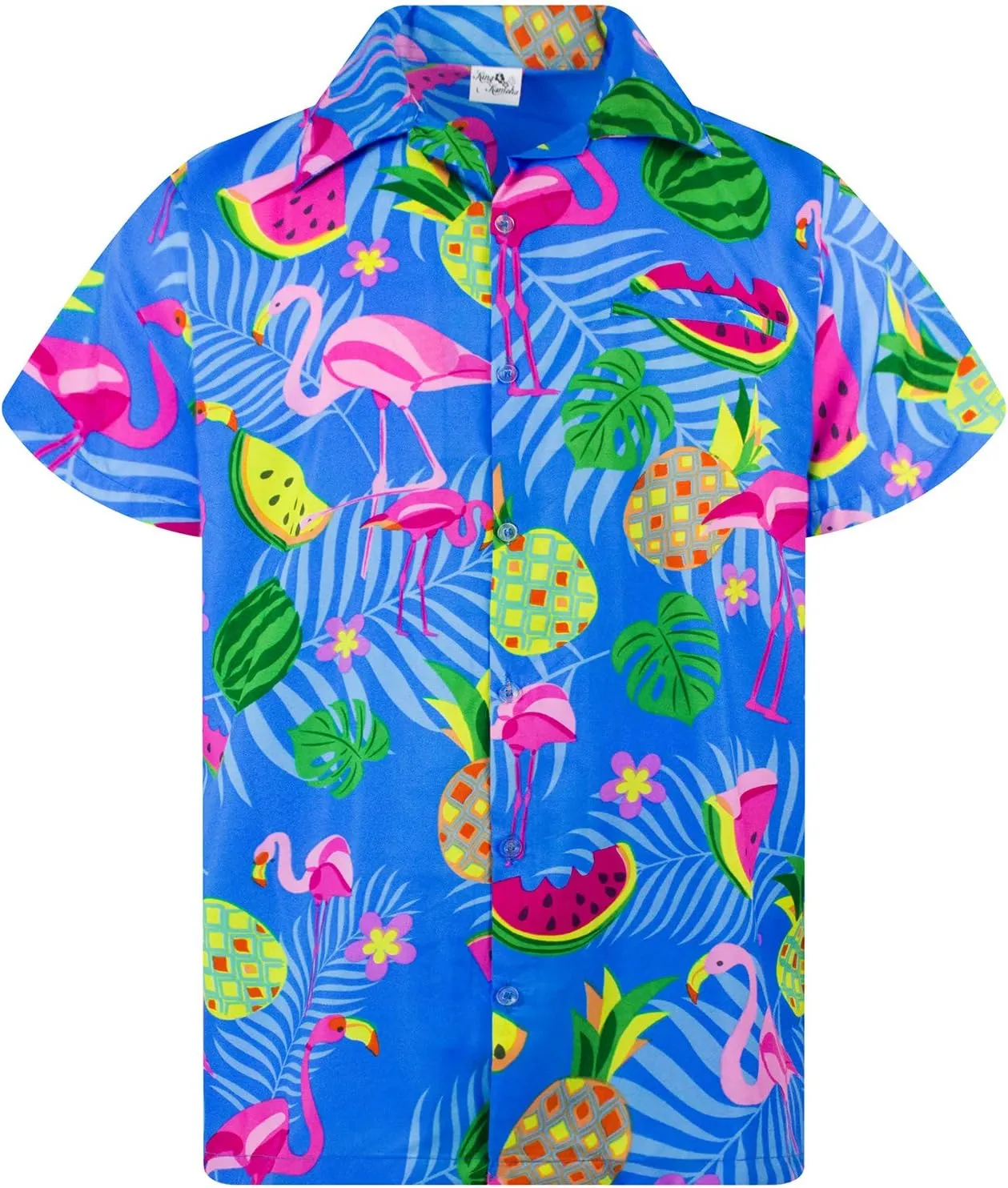 Hawaiian Shirt for Men Fruit-Desing Flamingos Regular-Shirts Short-Sleeve Button-Down Vacation