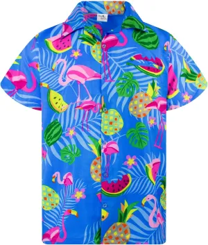 Hawaiian Shirt for Men Fruit-Desing Flamingos Regular-Shirts Short-Sleeve Button-Down Vacation