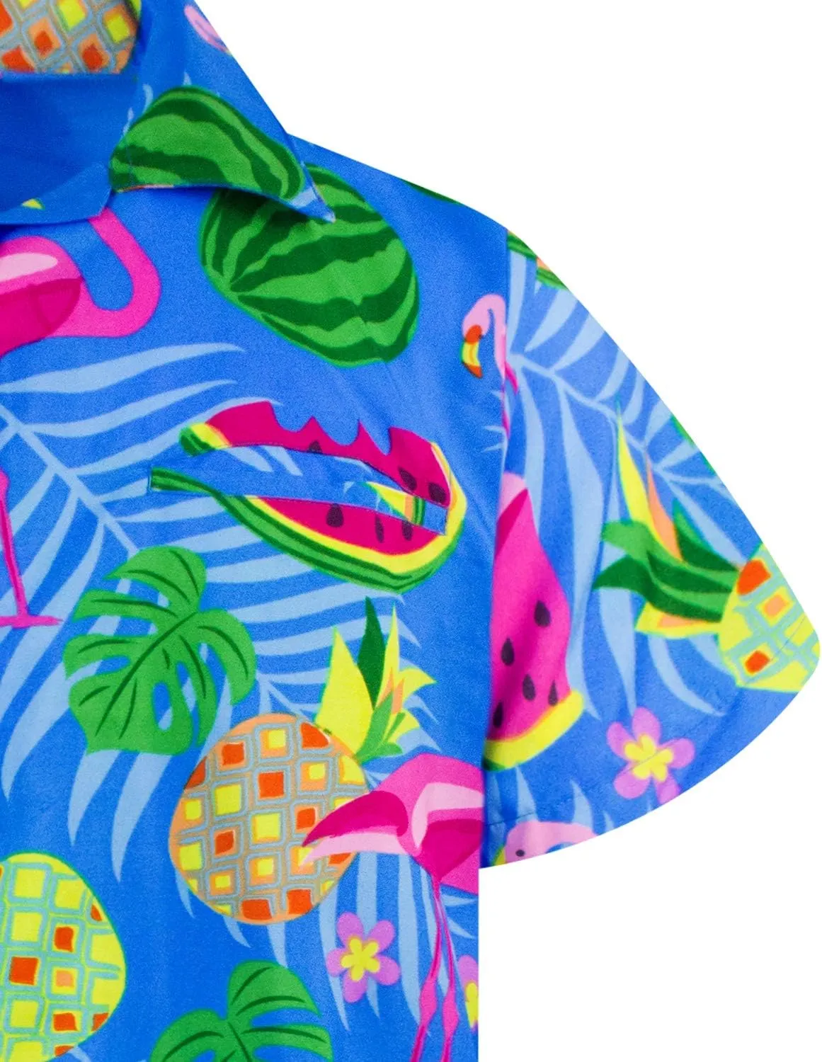Hawaiian Shirt for Men Fruit-Desing Flamingos Regular-Shirts Short-Sleeve Button-Down Vacation