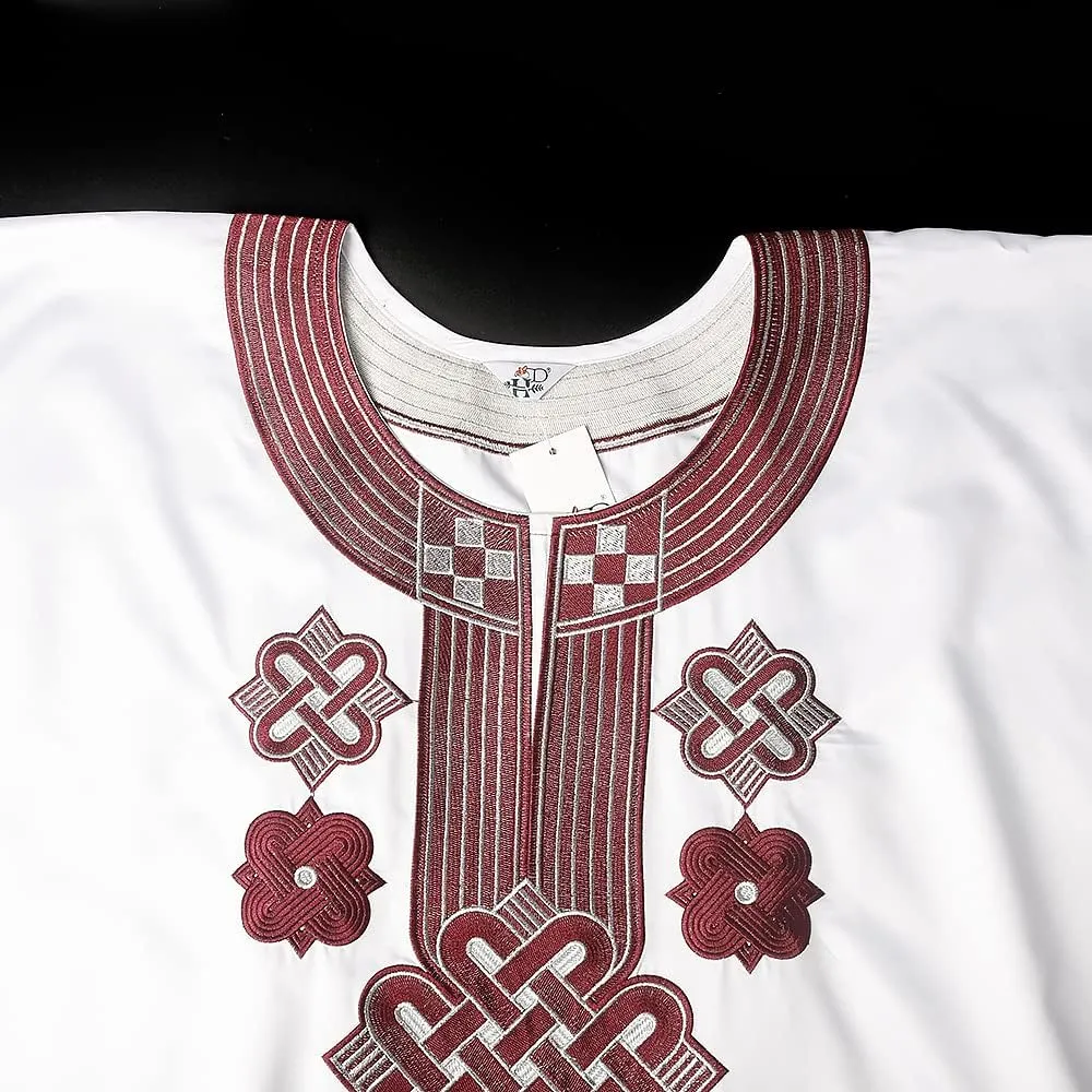 HD African Mens Apparel Agbada Clothing Embroidery Dashiki Shirts and Pants Outfits 3 Pieces