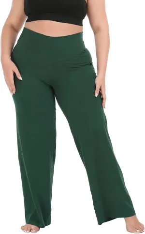 HDE Plus Size Wide Leg Cotton Yoga Pants for Women High Waist Workout Leggings