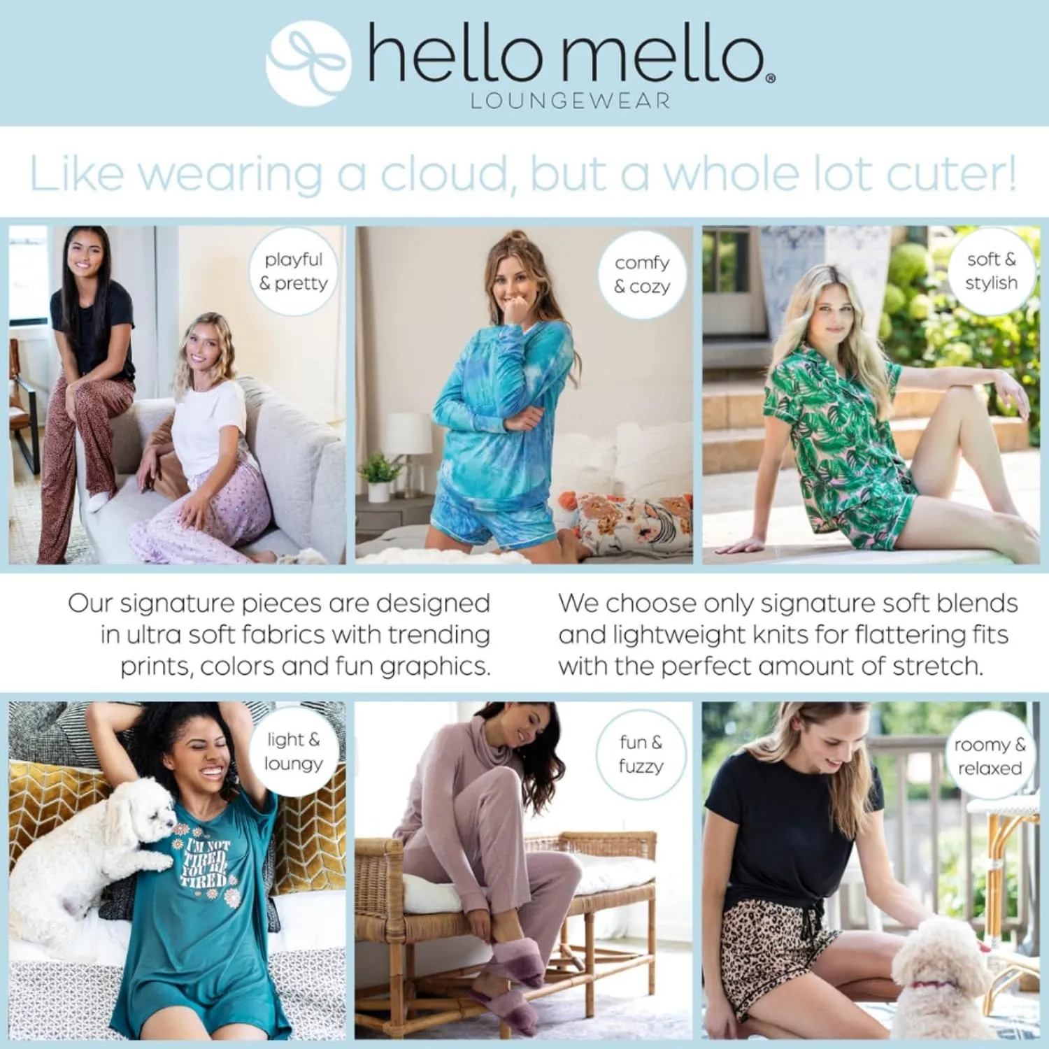 Hello Mello Lounge Short Sleeve Soft Pajama Top for Women