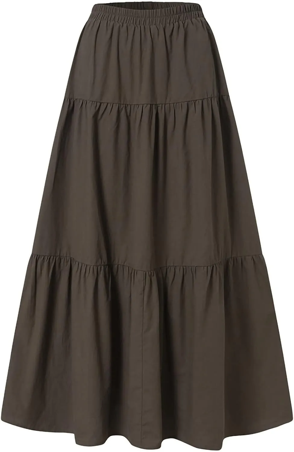 HengShunRui Women Loose Pleated Long Skirt High Waist Midi Skirts