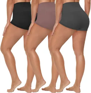 HLTPRO 3 Pack Plus Size Biker Shorts with Pockets for Women (S-4XL)- 8"/5"/3" High Waist Tummy Control Shorts for Yoga