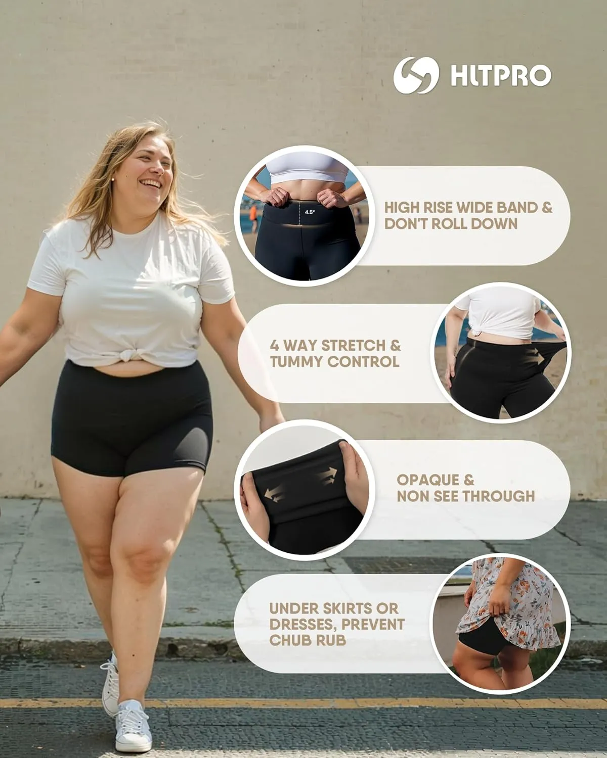HLTPRO 3 Pack Plus Size Biker Shorts with Pockets for Women (S-4XL)- 8"/5"/3" High Waist Tummy Control Shorts for Yoga