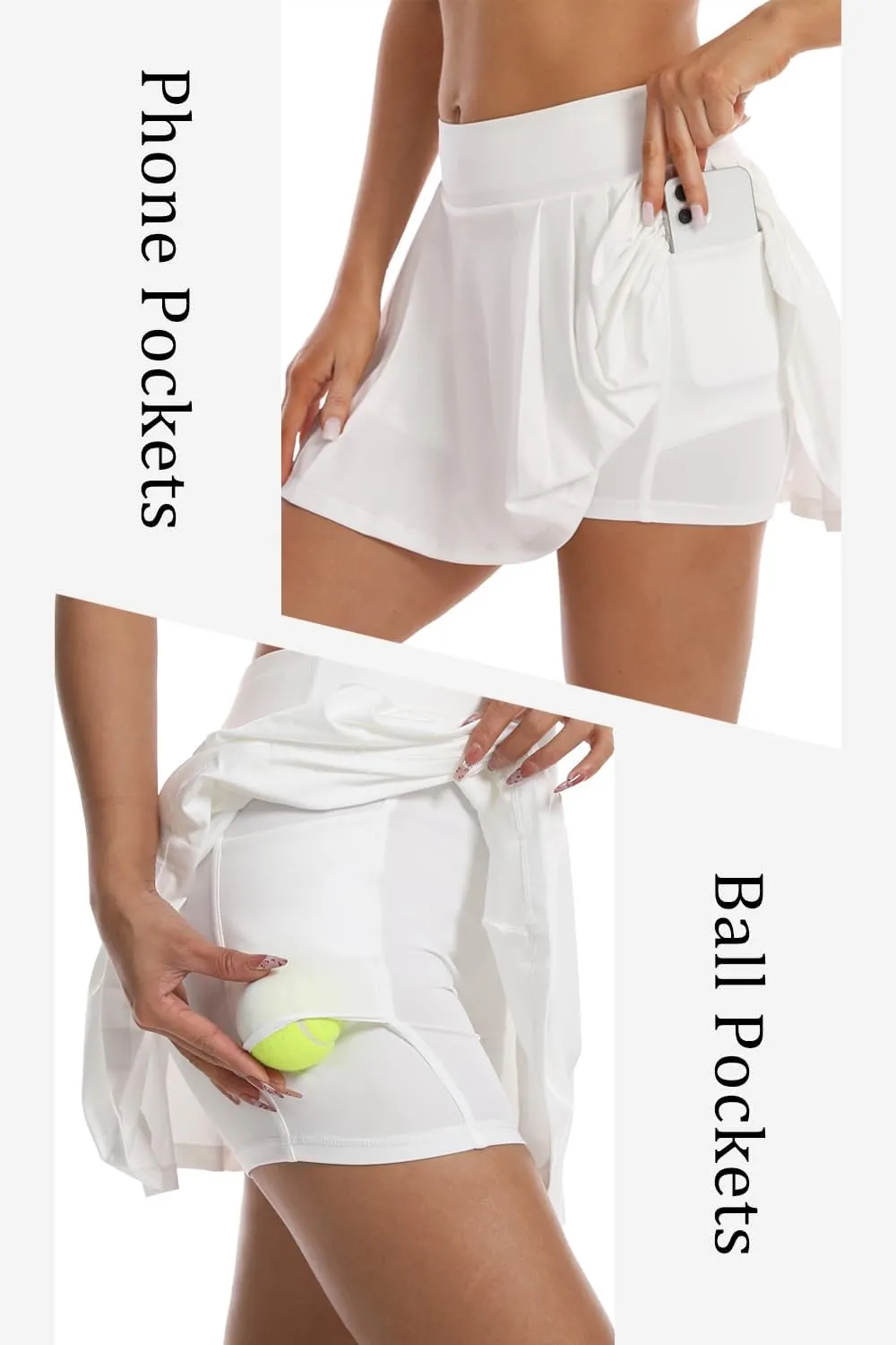 HOKOYI Women's Athletic Pleated Tennis Golf Skirt with Pockets Workout Running Sports Skort with Shorts