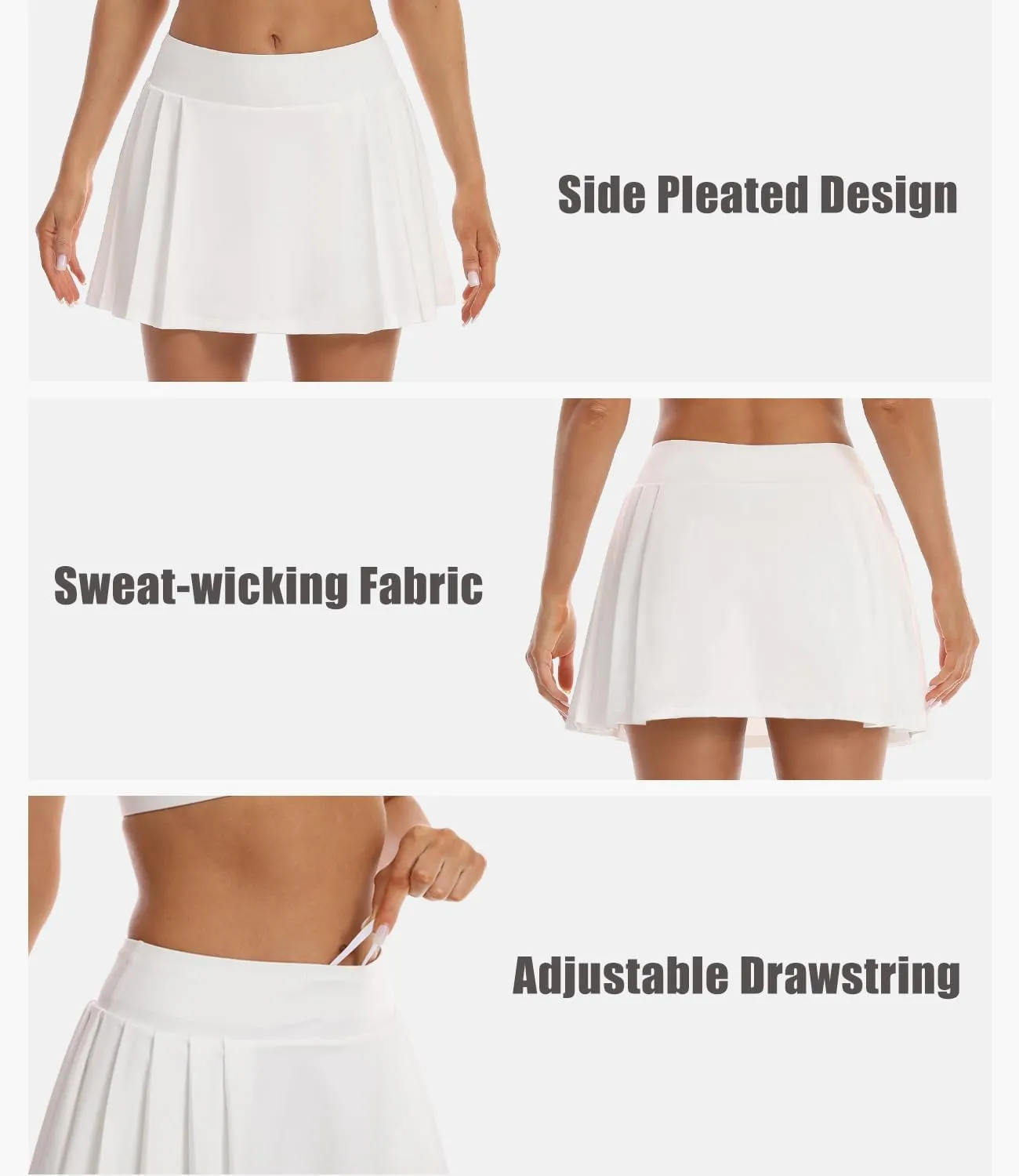 HOKOYI Women's Athletic Pleated Tennis Golf Skirt with Pockets Workout Running Sports Skort with Shorts