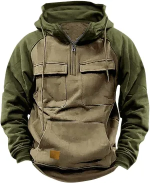 Hoodies for Men Quarter Zip Pullover Vintage Sweatshirt Tactical Hoodies Big and Tall Sweatshirt Cargo Pullover Tops