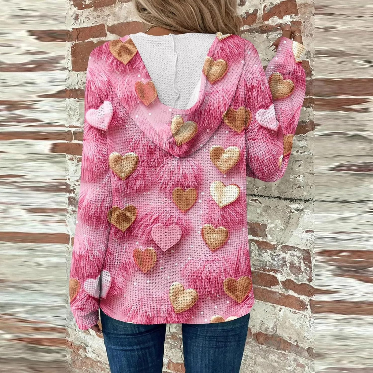 Hoodies For Women Trendy Long Sleeve V Neck Buttons Shirts Fashion Pullover Waffle Kint Tops Oversized Sweatshirts