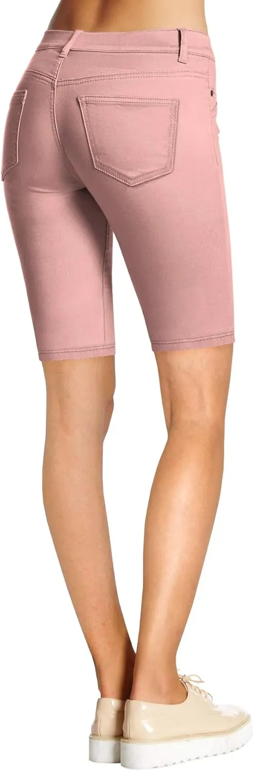 Hybrid & Company Women's Ultra Stretch Perfectly Shaping Mid Rise Skinny Bermuda Shorts with Pockets