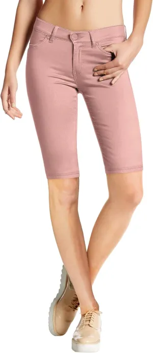 Hybrid & Company Women's Ultra Stretch Perfectly Shaping Mid Rise Skinny Bermuda Shorts with Pockets