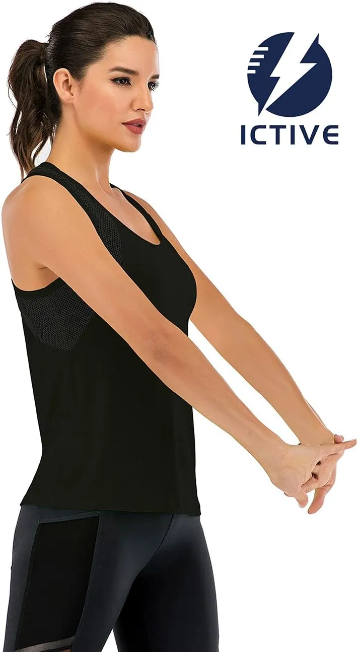 ICTIVE Workout Tank Tops for Women Loose Fit Yoga Mesh Racerback Open Back Muscle Shirts
