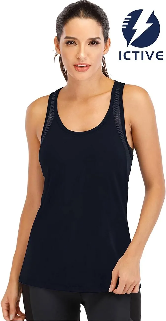 ICTIVE Workout Tank Tops for Women Loose Fit Yoga Mesh Racerback Open Back Muscle Shirts