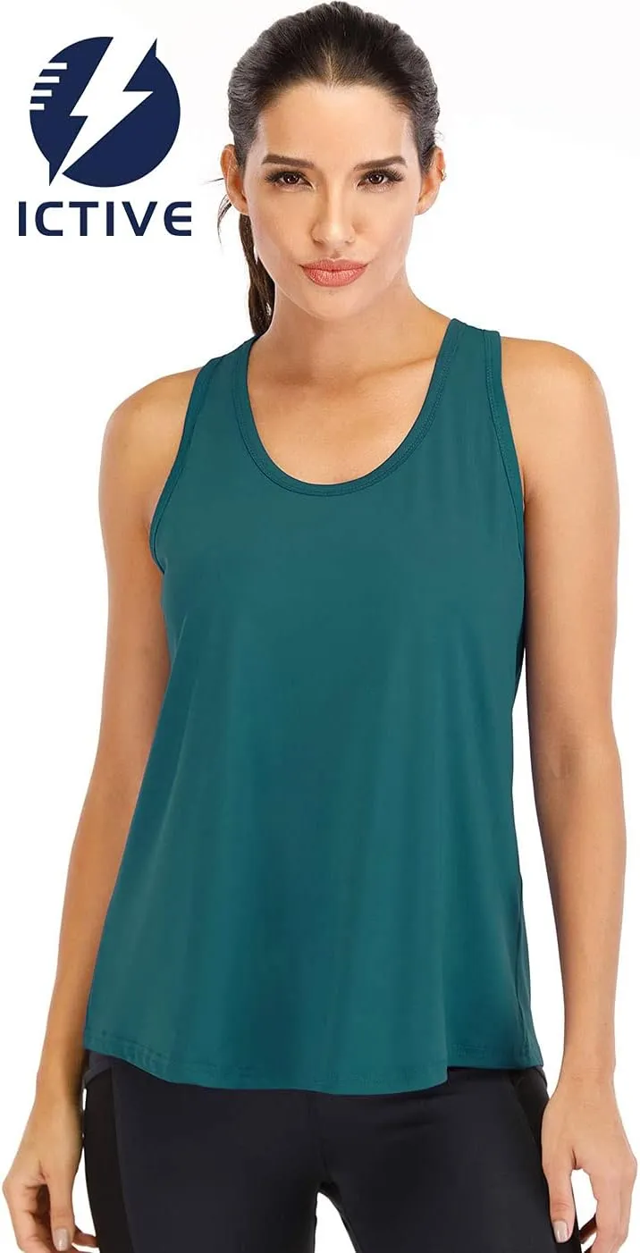 ICTIVE Workout Tops for Women Loose Fit Racerback Mesh Backless Muscle Tank Running Shirts