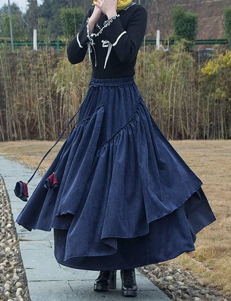 IDEALSANXUN Womens High Waist Aline Corduroy Flared Pleated Long Skirts