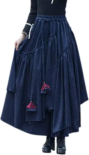 IDEALSANXUN Womens High Waist Aline Corduroy Flared Pleated Long Skirts