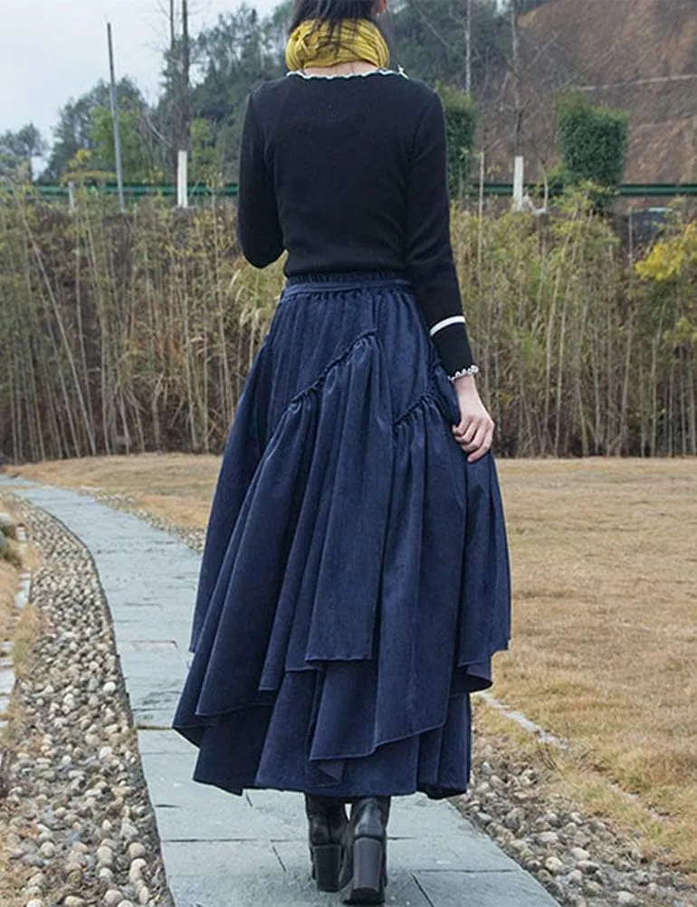 IDEALSANXUN Womens High Waist Aline Corduroy Flared Pleated Long Skirts