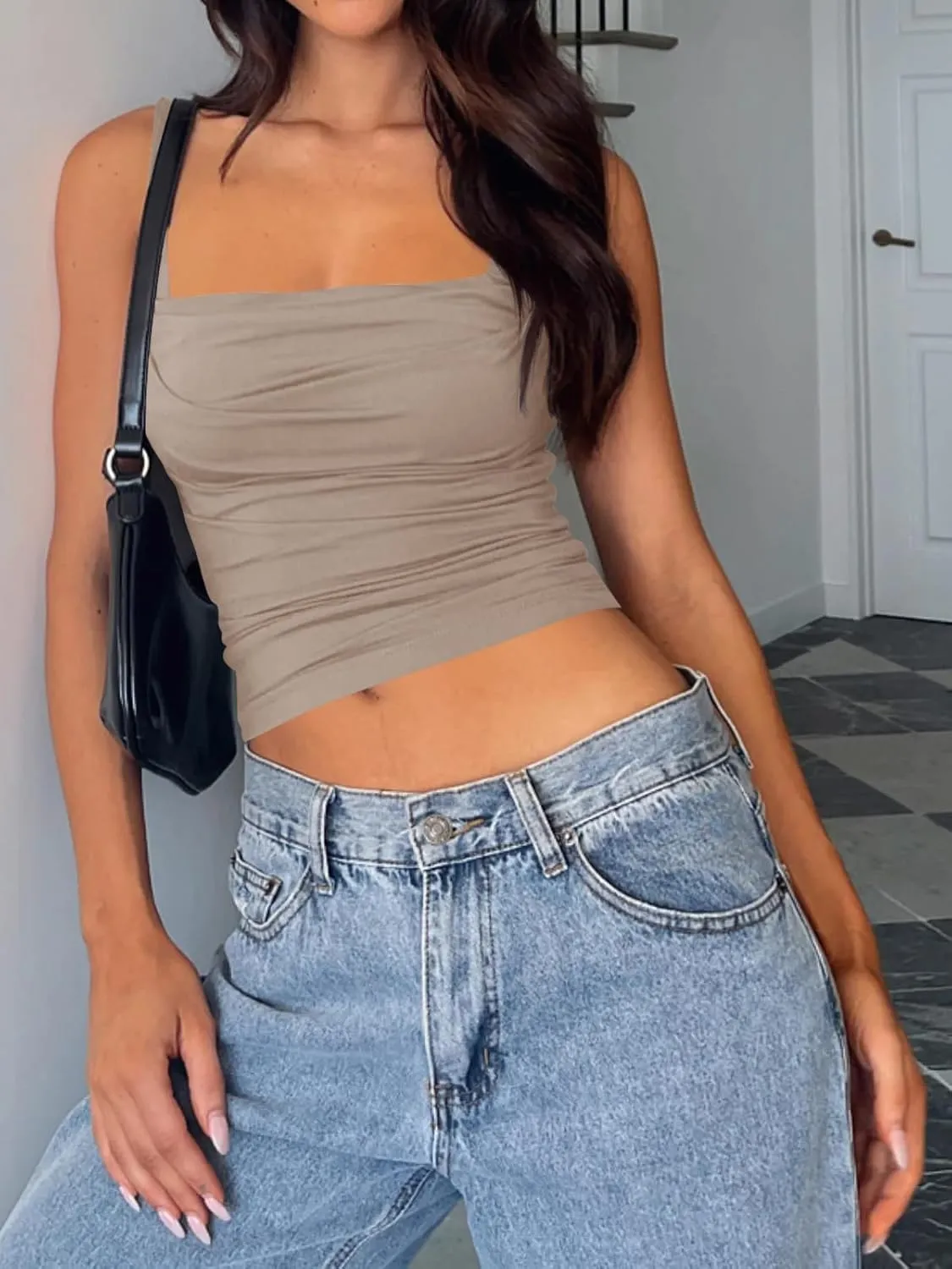 Imily Bela Womens Summer Tank Tops Ruched Double Lined Sleeveless Y2K Going Out Crop Shirts