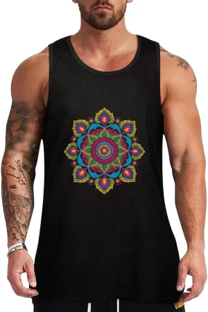 Indian Mandala Paisley Round Mens Tank Top Cotton Undershirt Crewneck Sleeveless Shirt for Summer