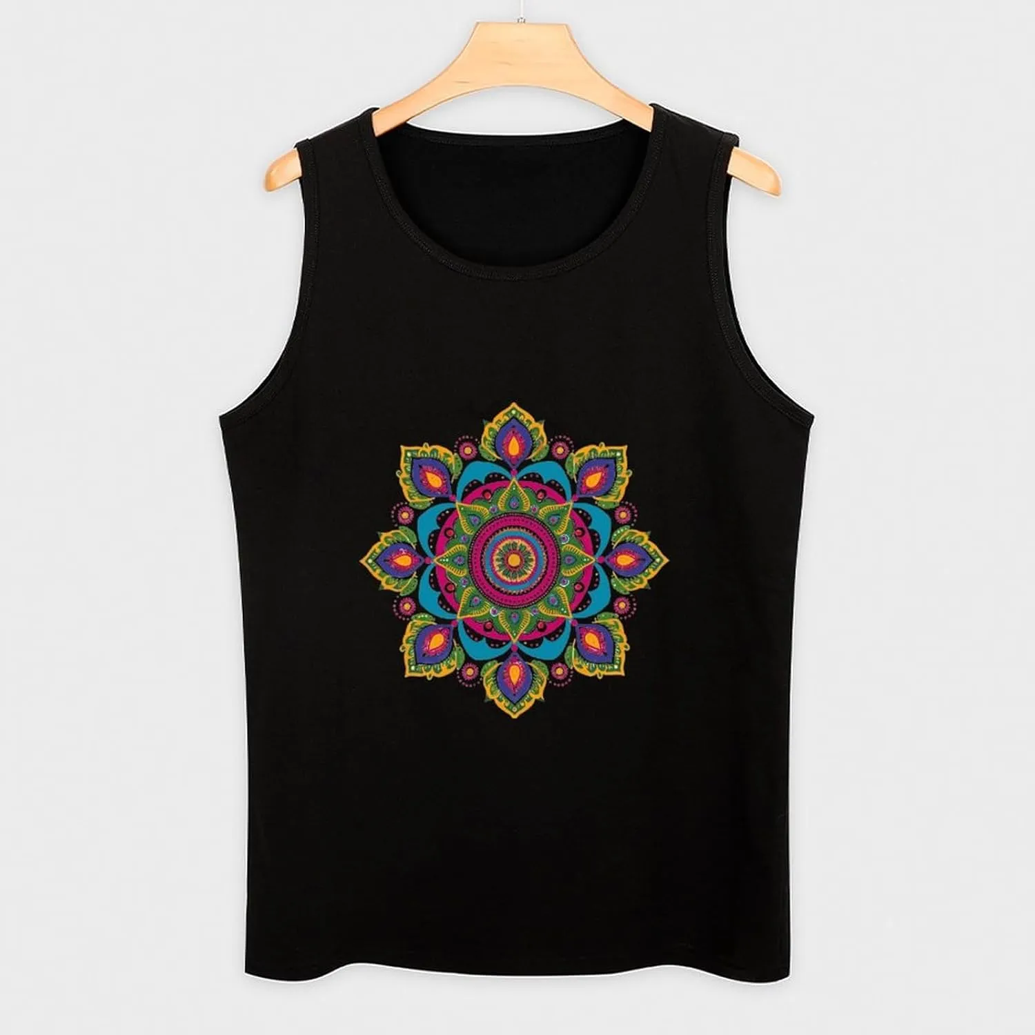 Indian Mandala Paisley Round Mens Tank Top Cotton Undershirt Crewneck Sleeveless Shirt for Summer