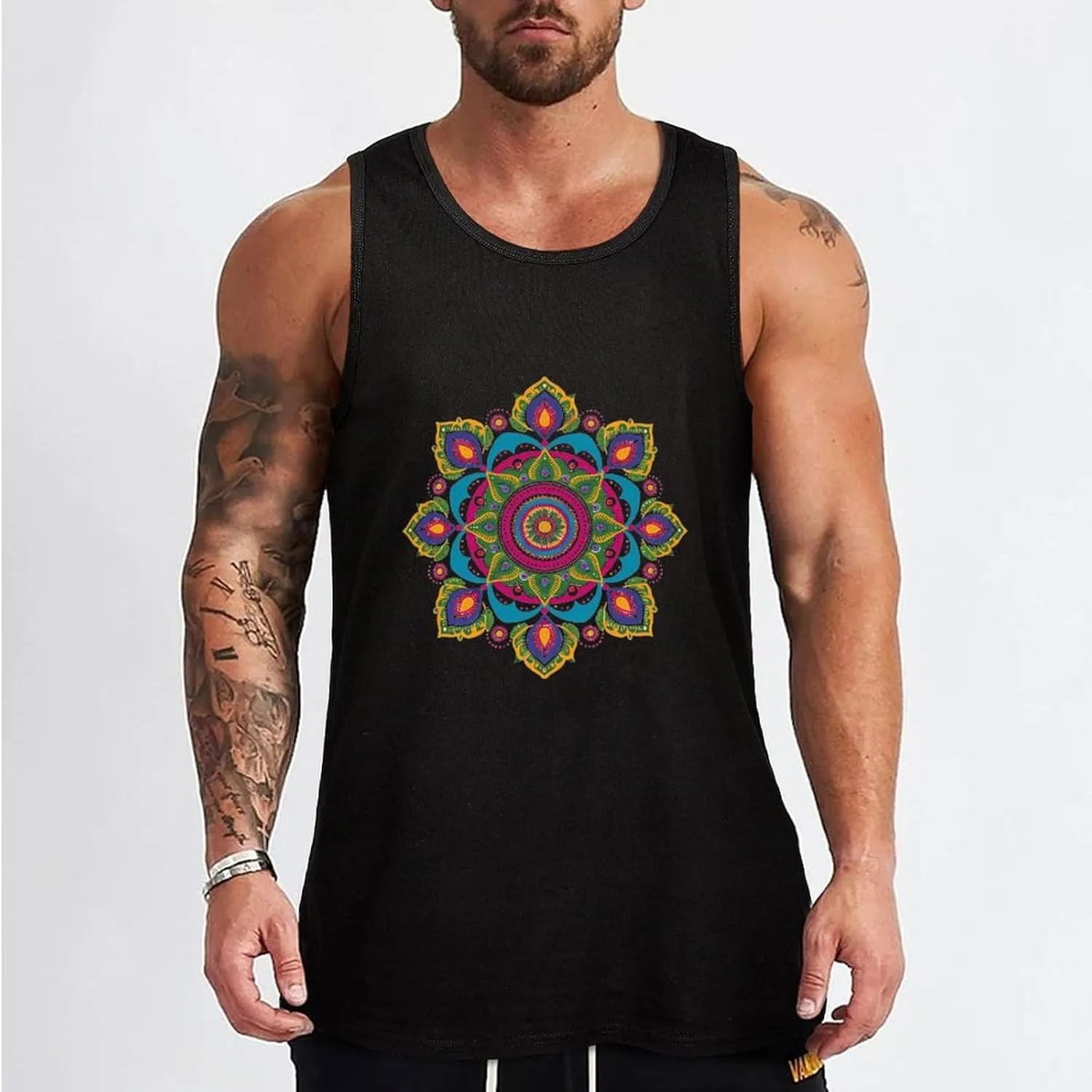 Indian Mandala Paisley Round Mens Tank Top Cotton Undershirt Crewneck Sleeveless Shirt for Summer