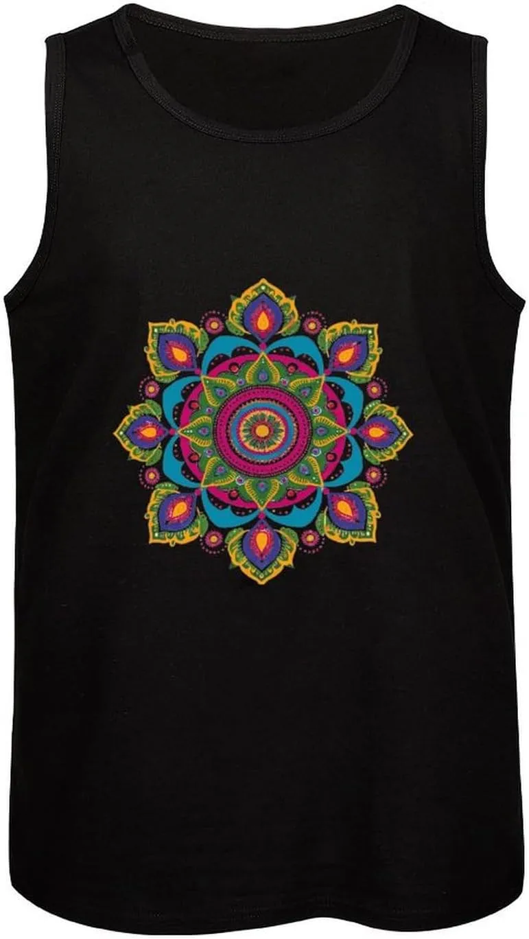 Indian Mandala Paisley Round Mens Tank Top Cotton Undershirt Crewneck Sleeveless Shirt for Summer