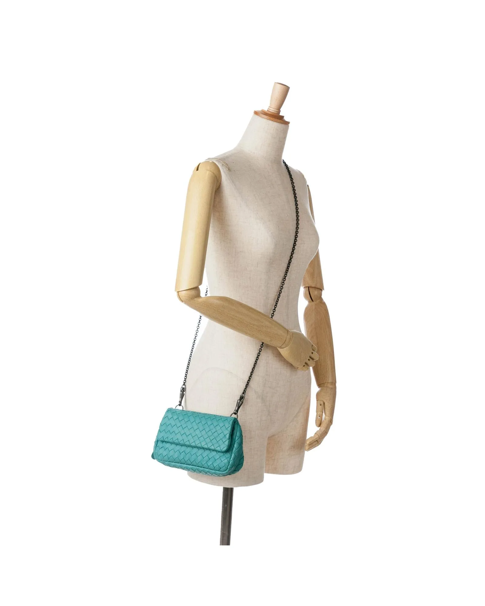 Intrecciato Woven Leather Chain Strap Crossbody Bag