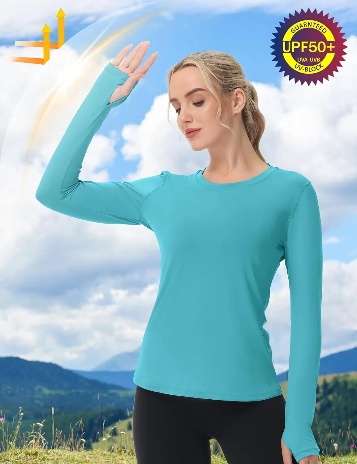 isnowood Women's Sun Protection Long Sleeve Shirts, UPF 50  UV Rash Guard Swim Clothing, Workout Hiking Running Athletic Tops