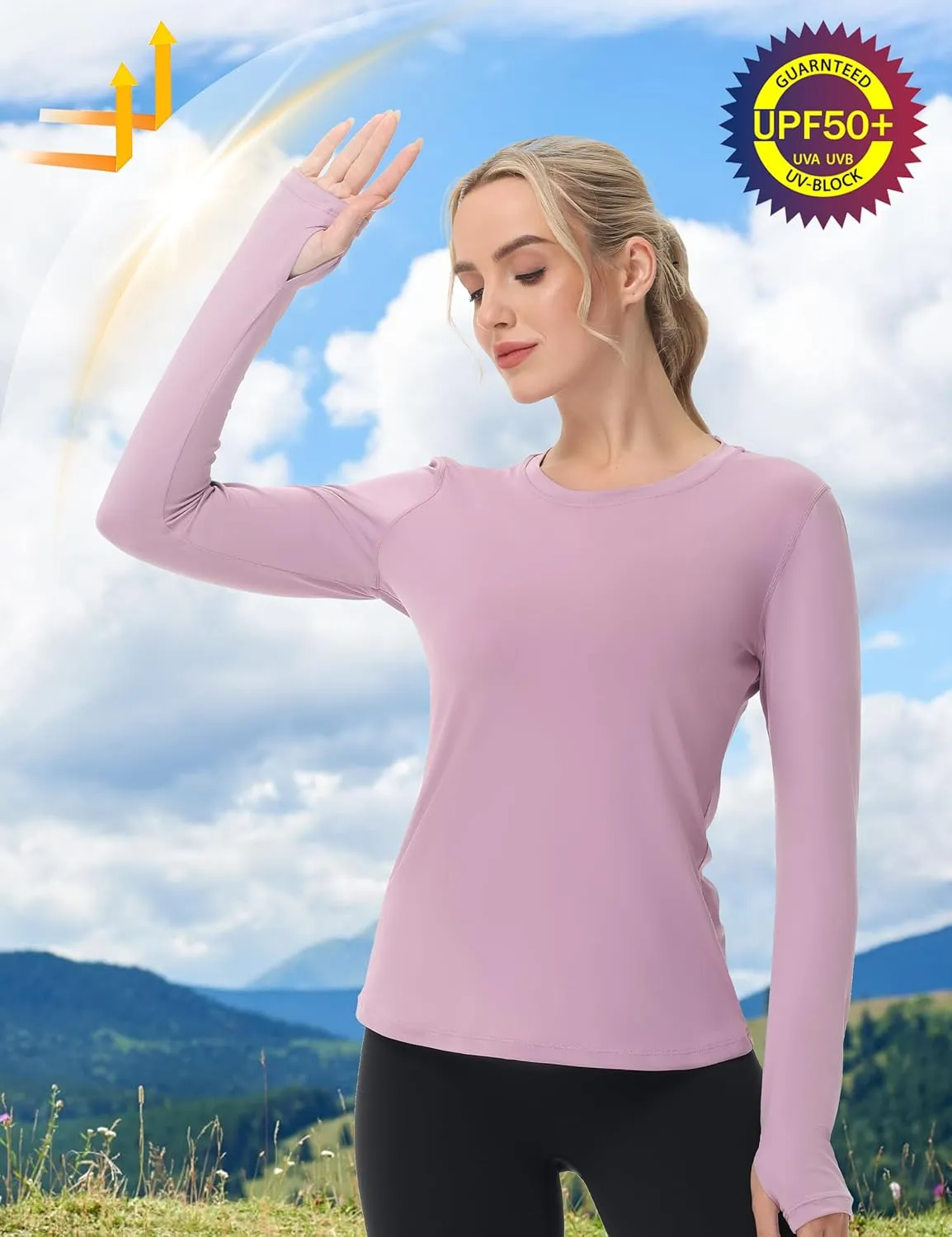 isnowood Women's Sun Protection Long Sleeve Shirts, UPF 50  UV Rash Guard Swim Clothing, Workout Hiking Running Athletic Tops